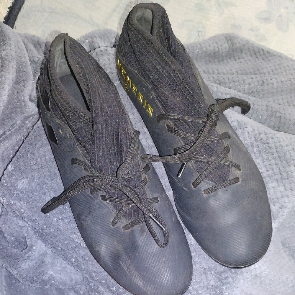 Adidas Nemesis Black Cleats Athletic Shoes and Split Sole Size 10 With Laces